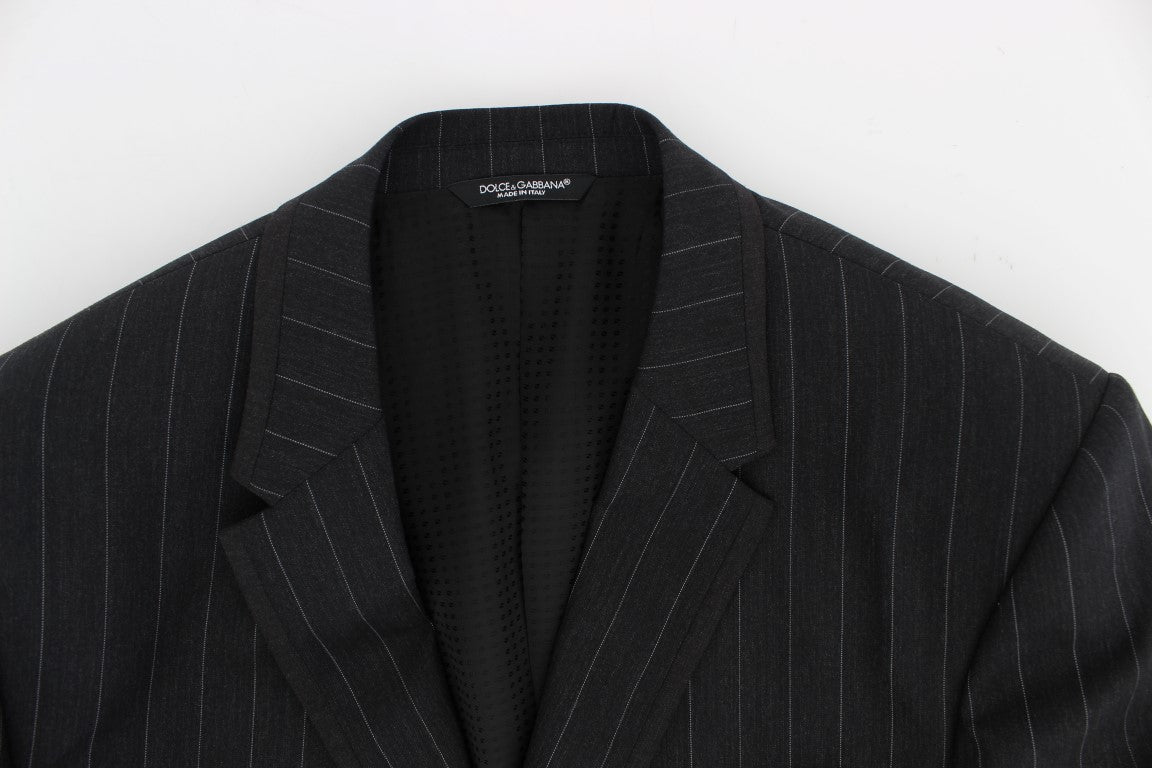 Dolce & Gabbana Gray Striped Slim Fit Wool Blazer | Regal Royce