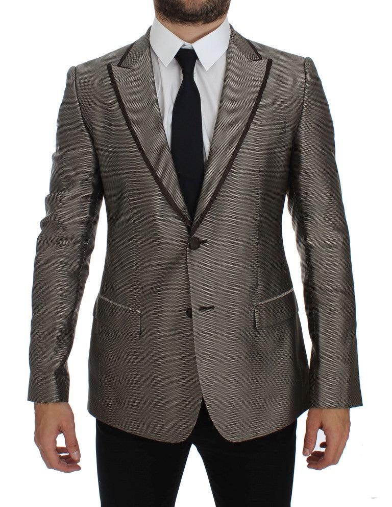 Dolce & Gabbana Brown Slim Fit Silk Two Button Blazer | Regal Royce