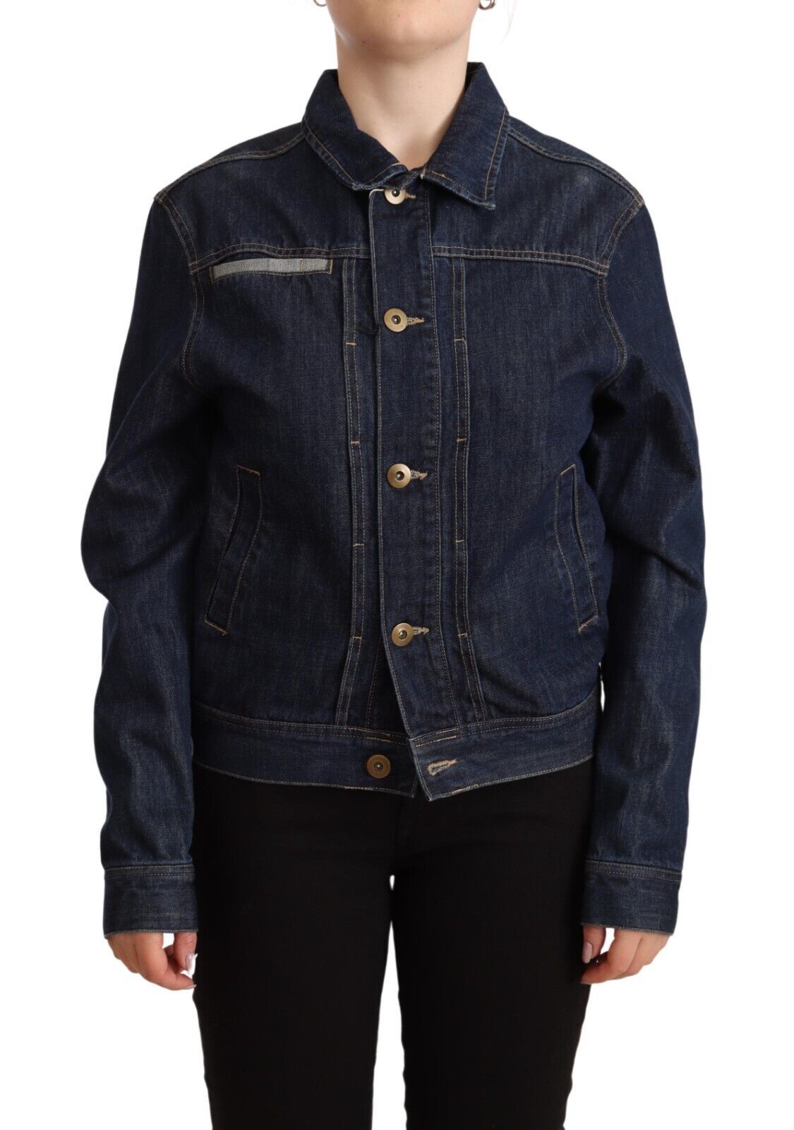 Master Coat Dark Blue Button Down Long Sleeves Denim Jacket | Regal Royce