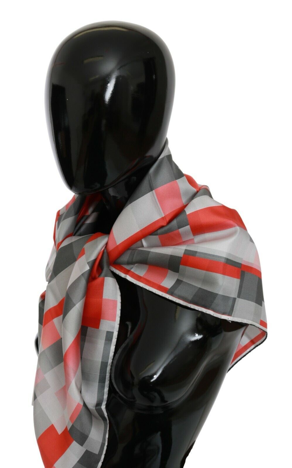 Costume National Gray Red Silk Shawl Foulard Wrap  Scarf | Regal Royce