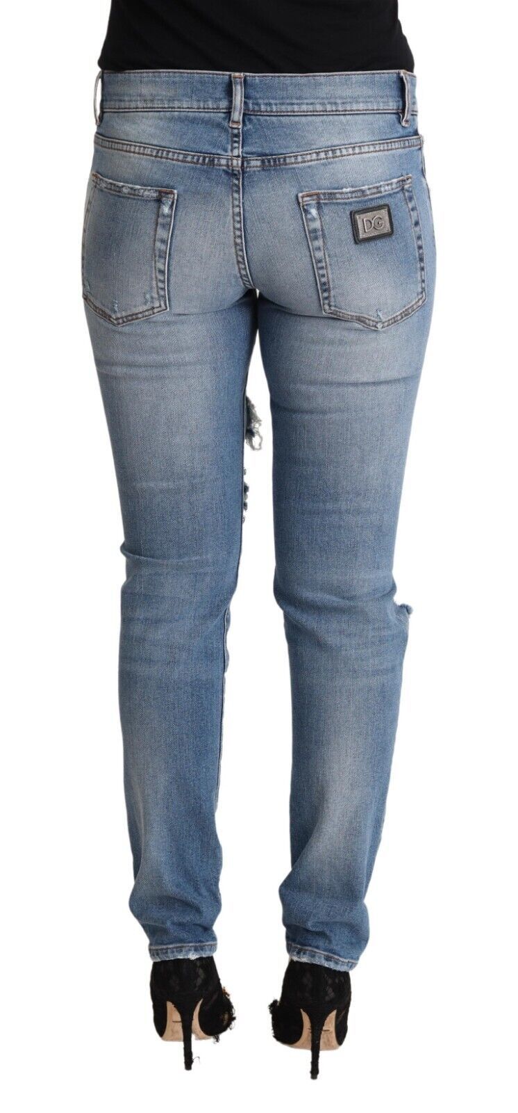 Dolce & Gabbana Blue Distressed Cotton Denim Skinny Jeans | Regal Royce