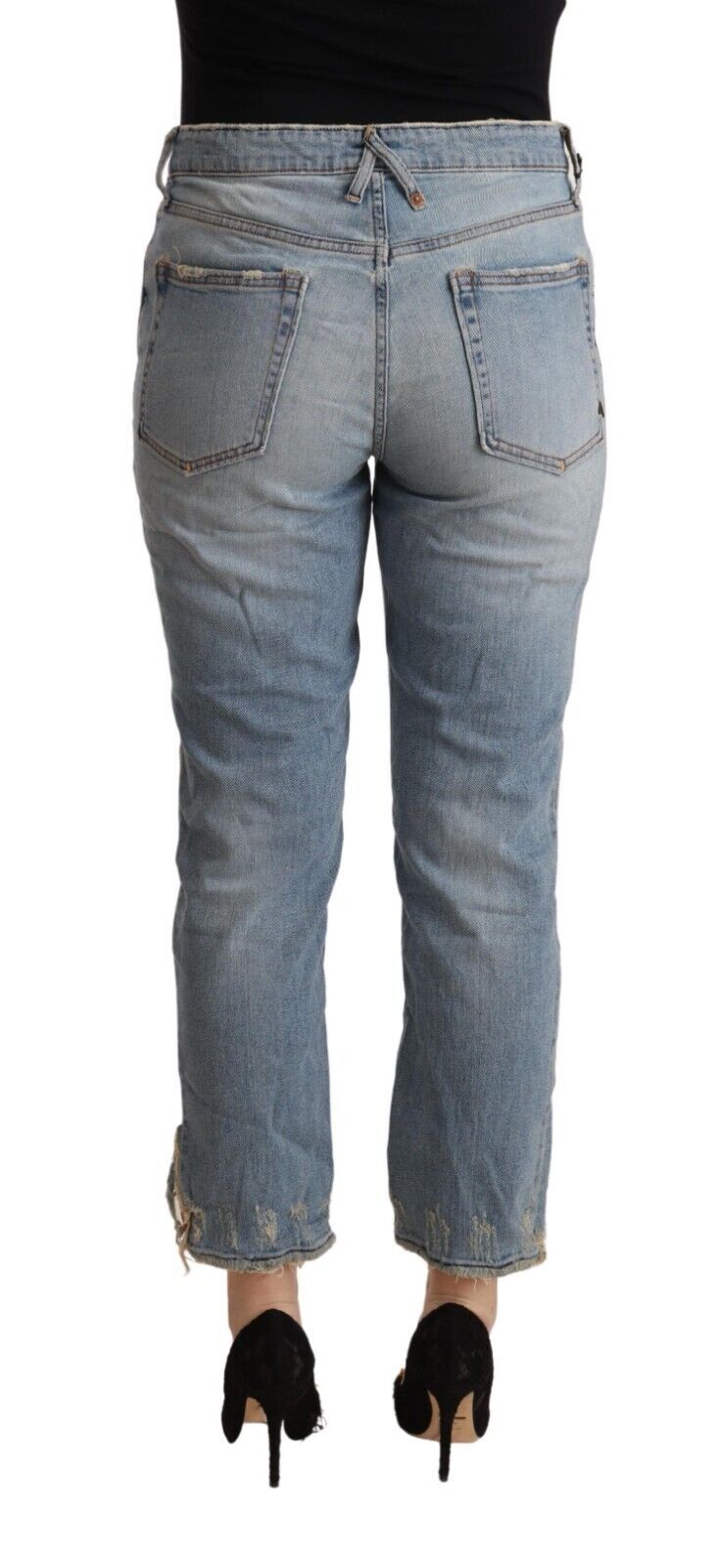 CYCLE Light Blue Distressed Mid Waist Cropped Denim Jeans | Regal Royce