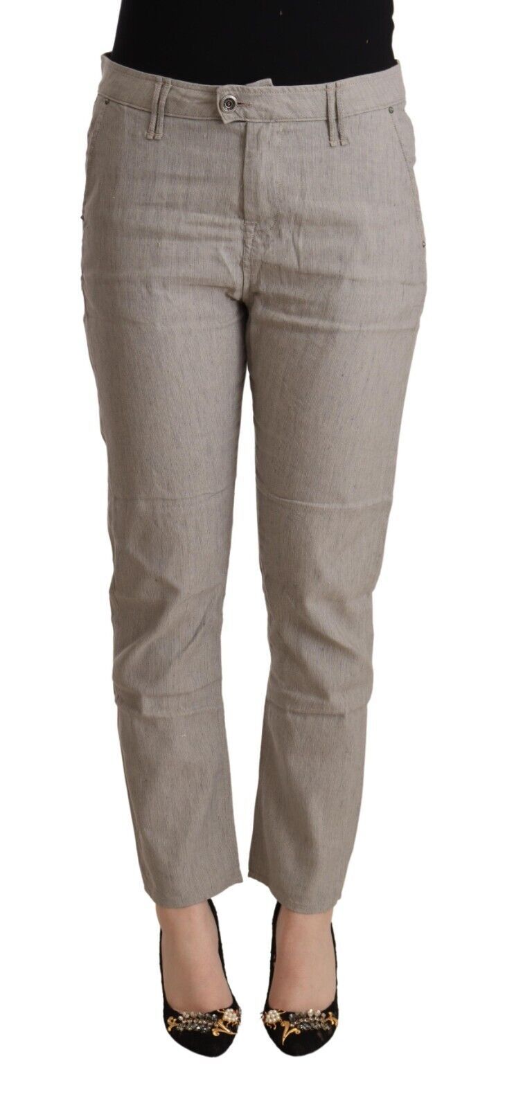 CYCLE Light Gray Linen Blend Mid Waist Tapered Pants | Regal Royce