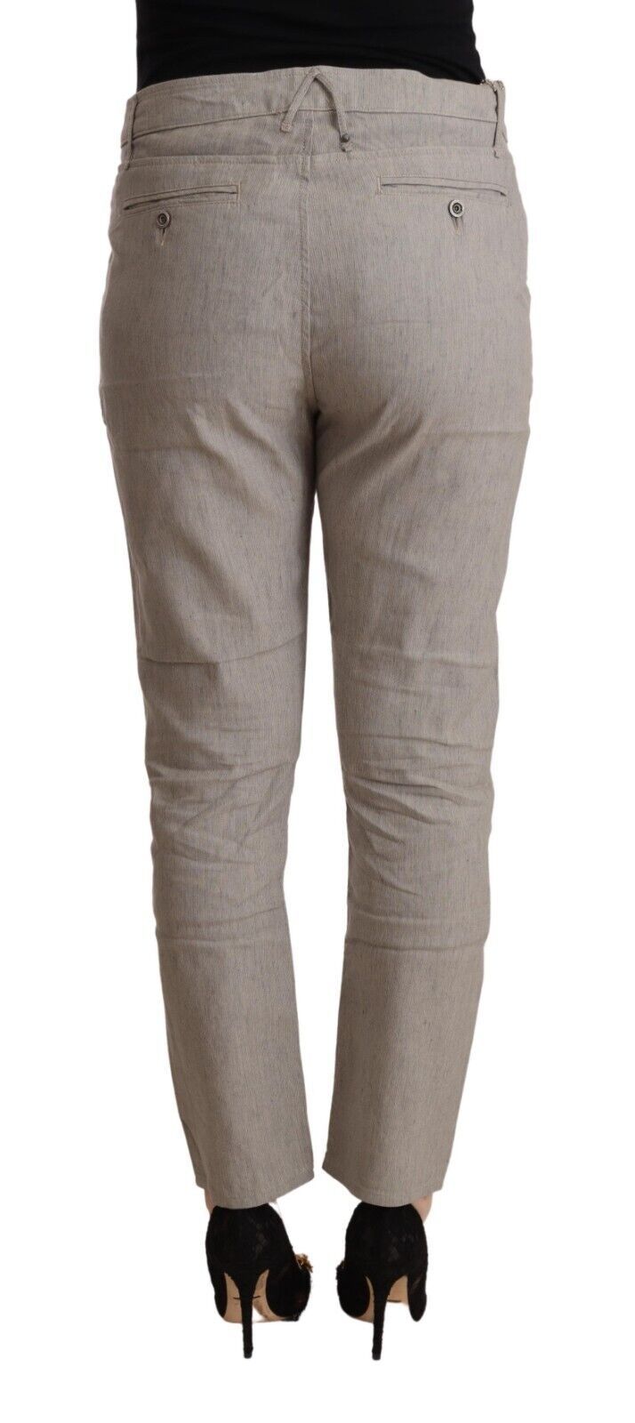 CYCLE Light Gray Linen Blend Mid Waist Tapered Pants | Regal Royce