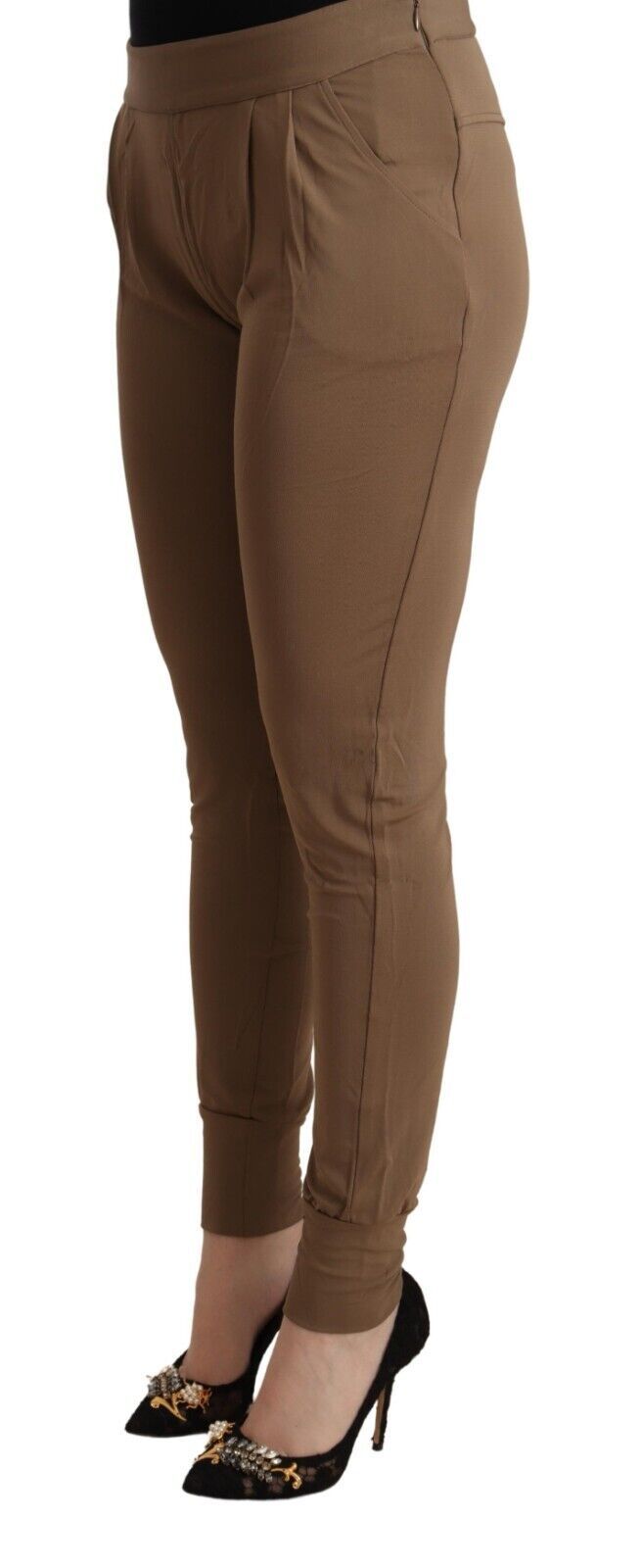 Scervino Street Brown Viscose Mid Waist Slim Tapered Pants | Regal Royce