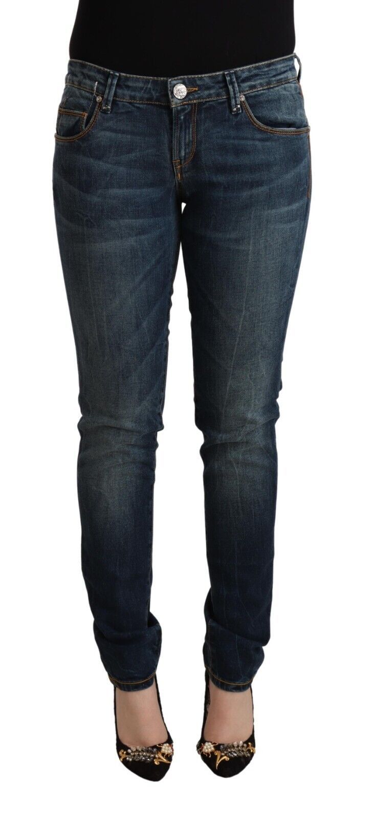 Acht Blue Washed Cotton Low Waist Slim Fit Denim Jeans | Regal Royce
