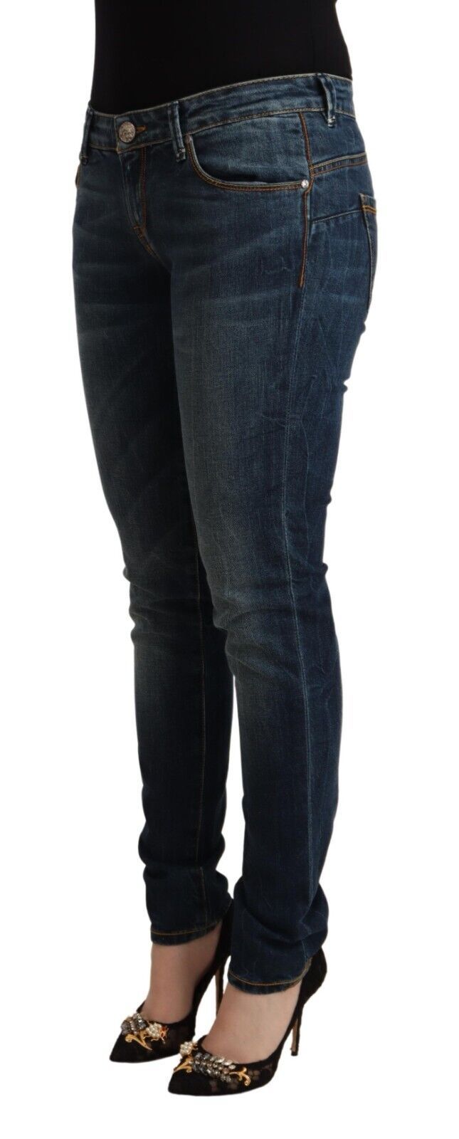 Acht Blue Washed Cotton Low Waist Slim Fit Denim Jeans | Regal Royce