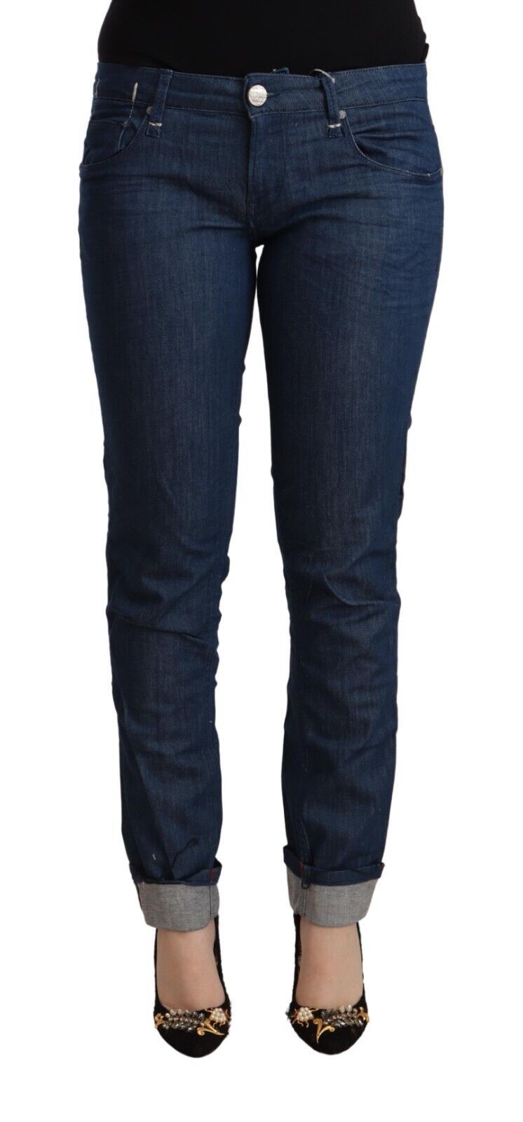 Acht Blue Cotton Low Waist Skinny Denim Folded Hem Jeans | Regal Royce