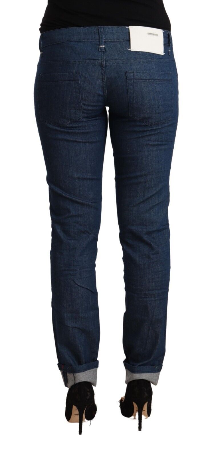 Acht Blue Cotton Low Waist Skinny Denim Folded Hem Jeans | Regal Royce