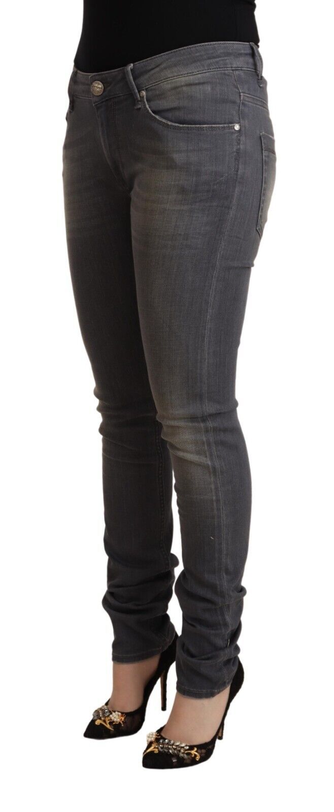Acht Dark Gray Washed Cotton Denim Skinny Jeans | Regal Royce