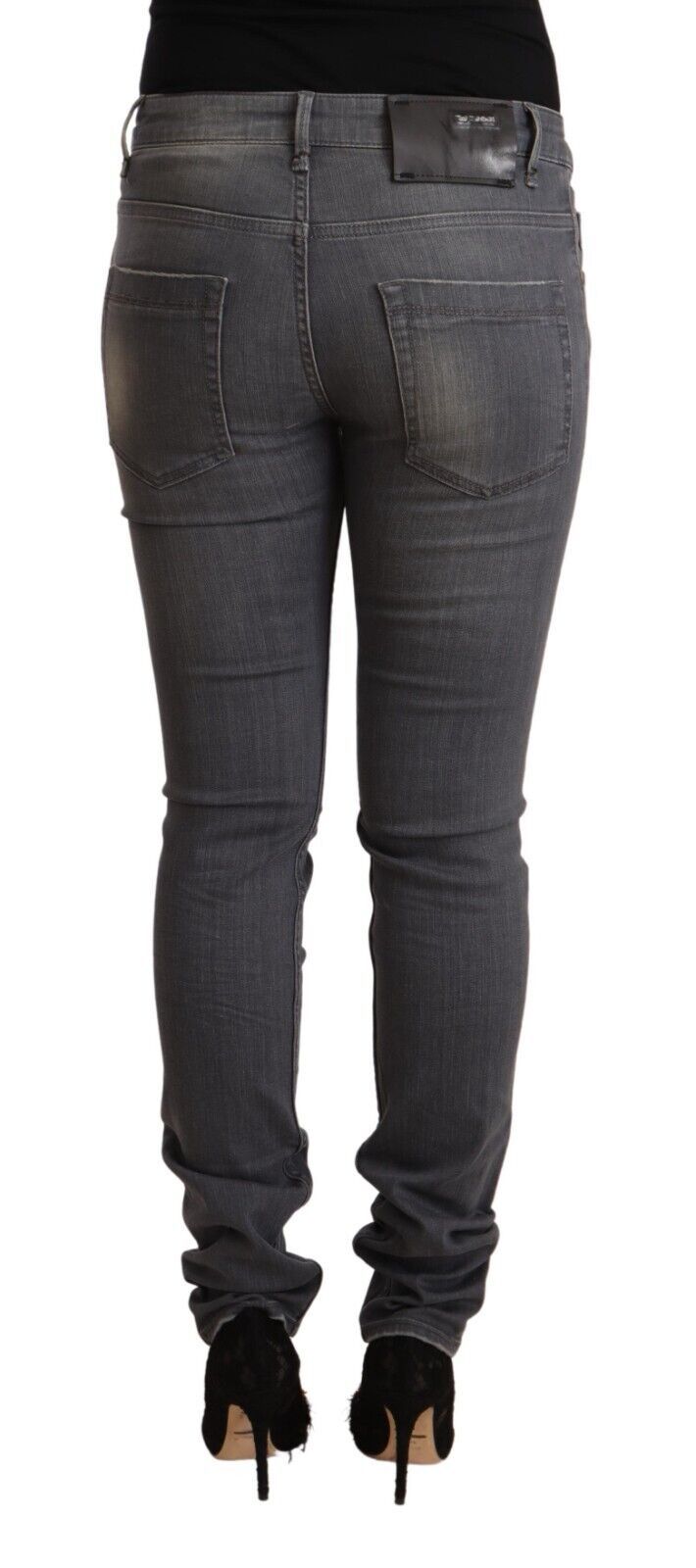 Acht Dark Gray Washed Cotton Denim Skinny Jeans | Regal Royce