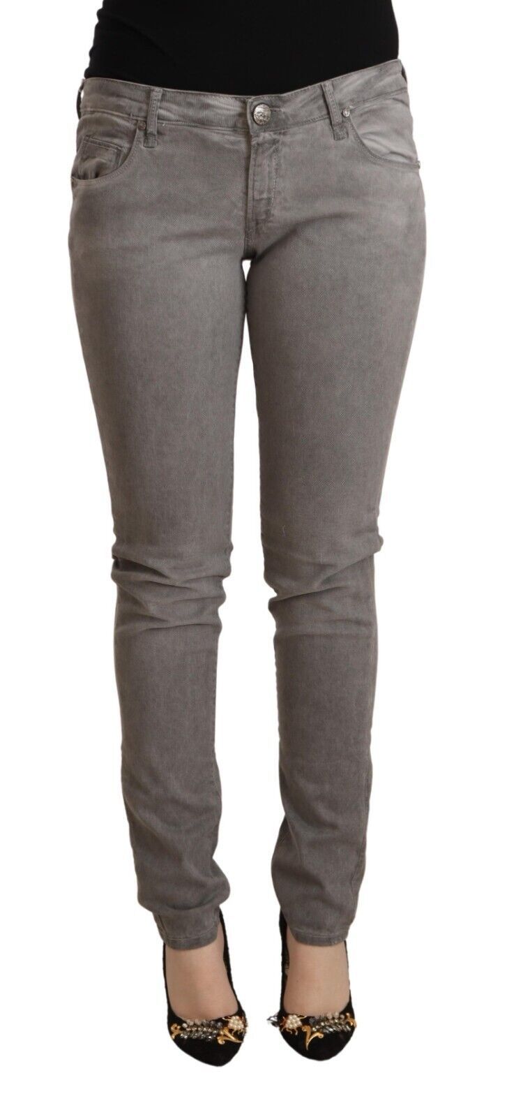 Acht Gray Cotton Low Waist Skinny Push Up Denim Jeans | Regal Royce