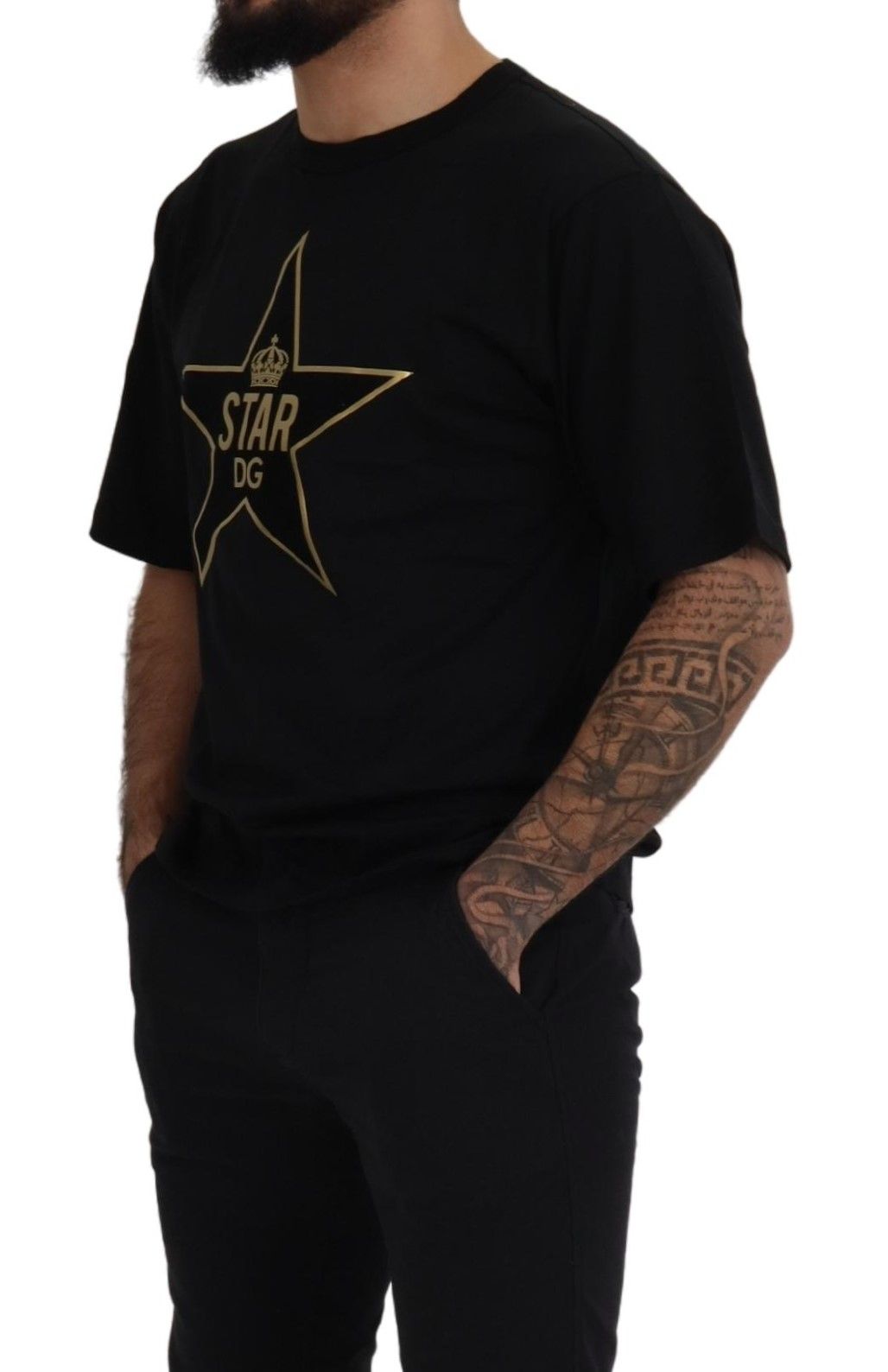 Dolce & Gabbana Black Gold STAR Crown DG Cotton Crewneck T-shirt | Regal Royce