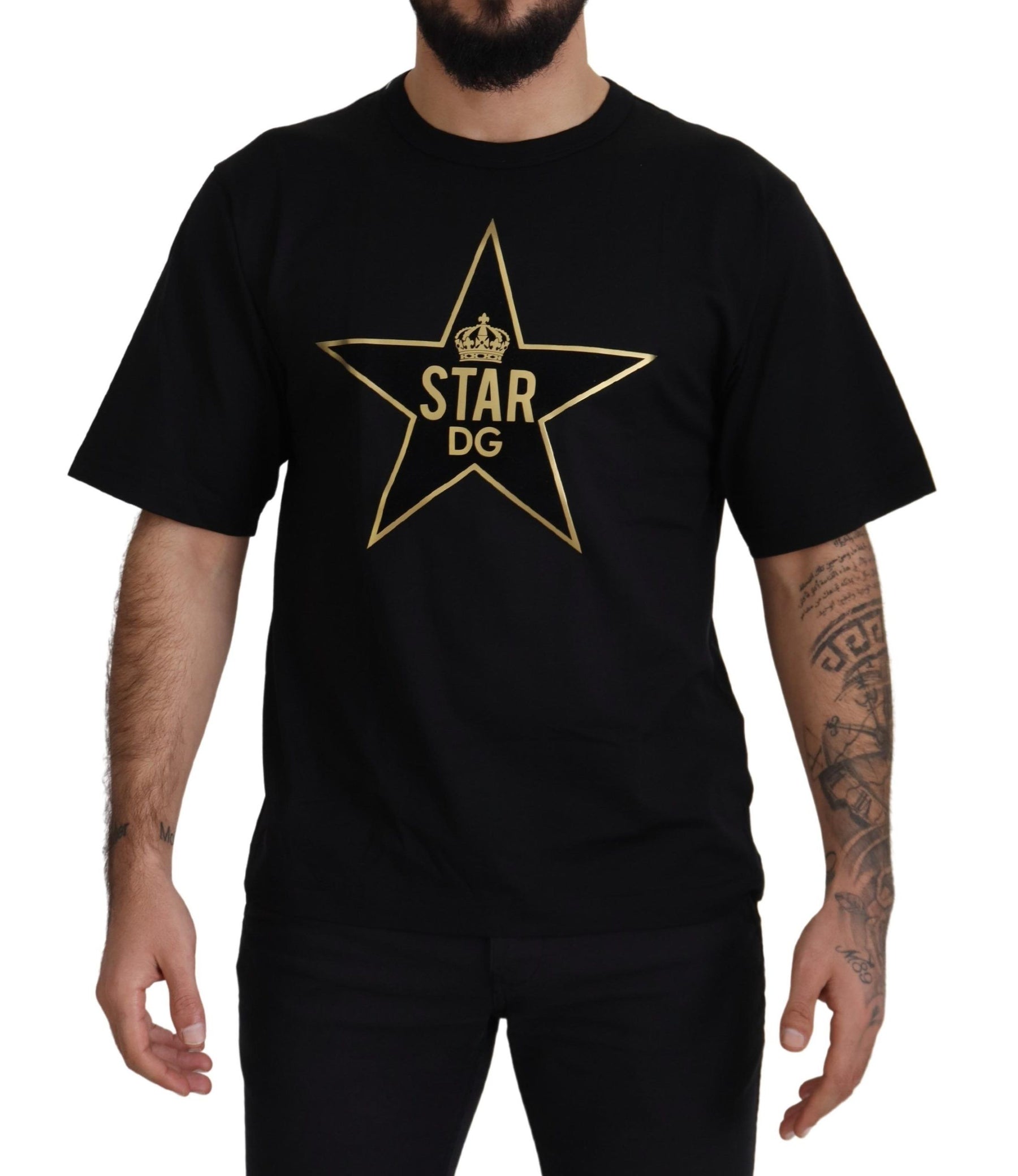 Dolce & Gabbana Black Gold STAR Crown DG Cotton Crewneck T-shirt | Regal Royce