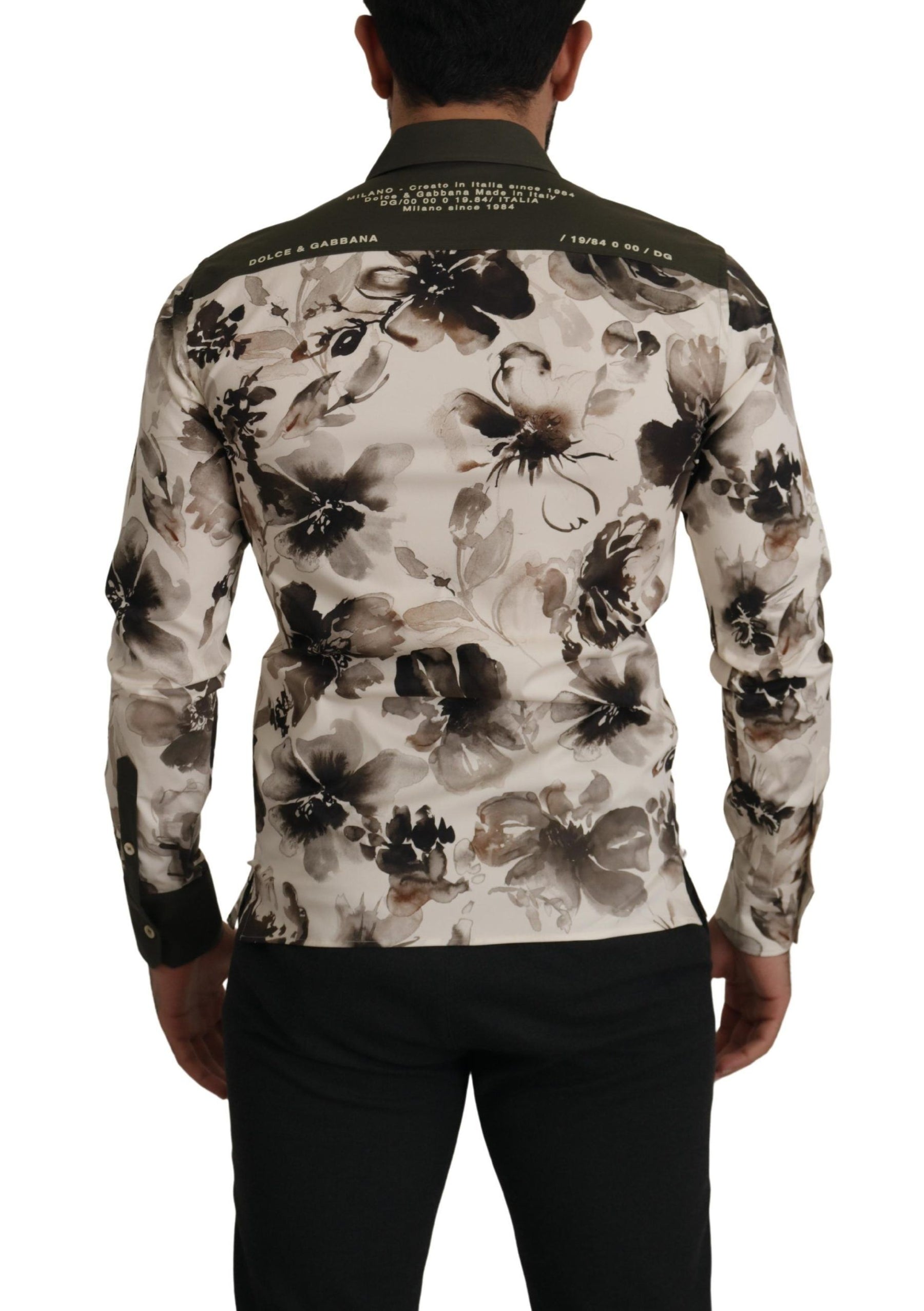 Dolce & Gabbana Green Beige Floral Cotton Stretch Exclusive Shirt | Regal Royce