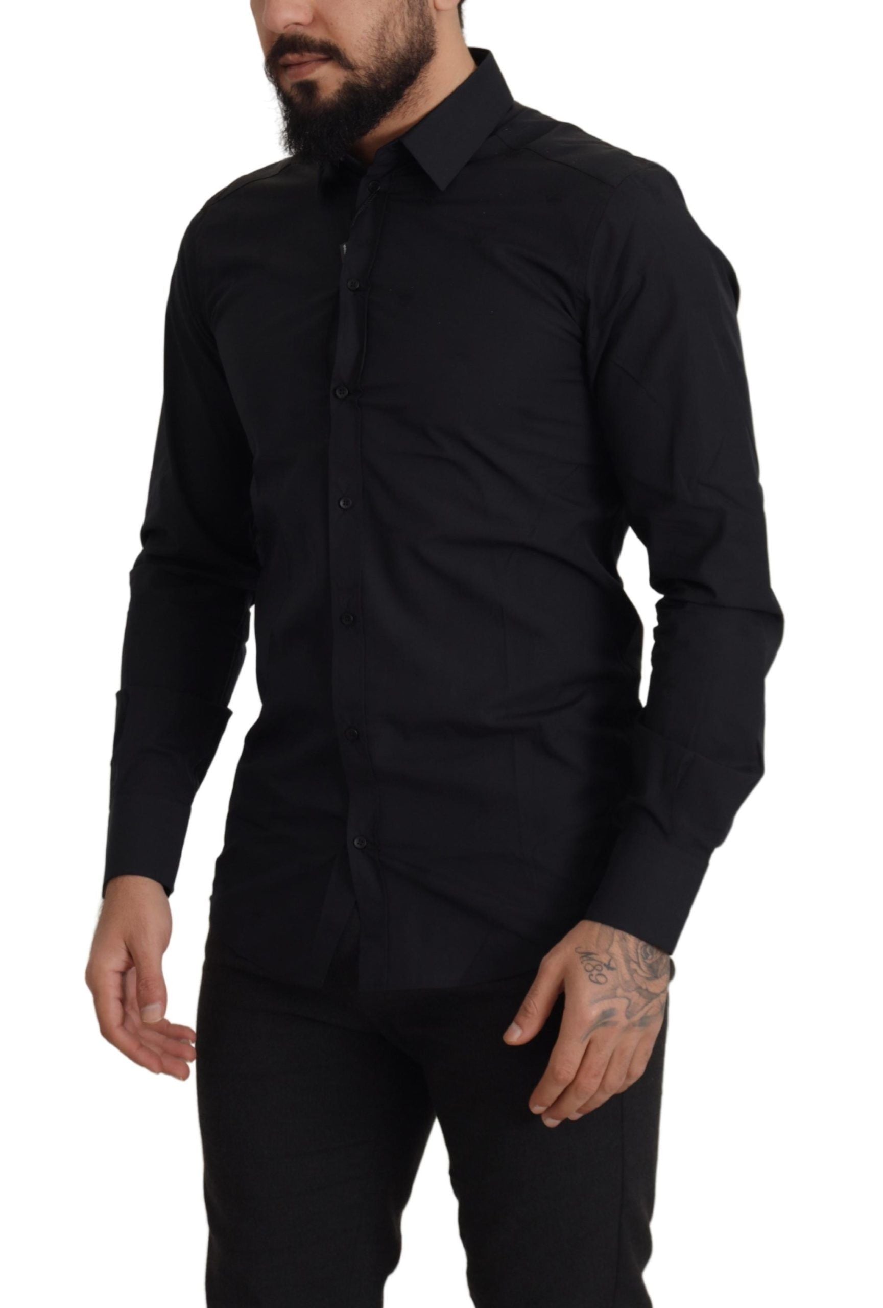 Dolce & Gabbana Black Cotton GOLD Slim Fit Dress Shirt | Regal Royce