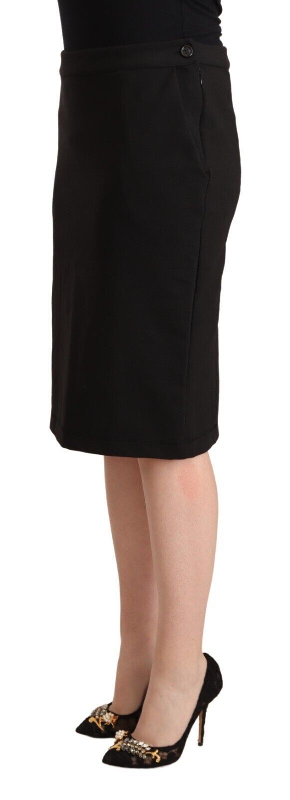 GF Ferre Black Straight Pencil Cut Knee Length Skirt | Regal Royce