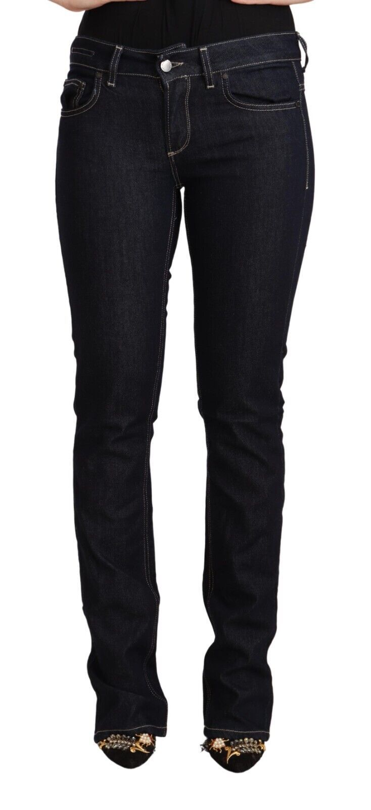 GF Ferre Black Cotton Stretch Low Waist Skinny Denim Jeans | Regal Royce