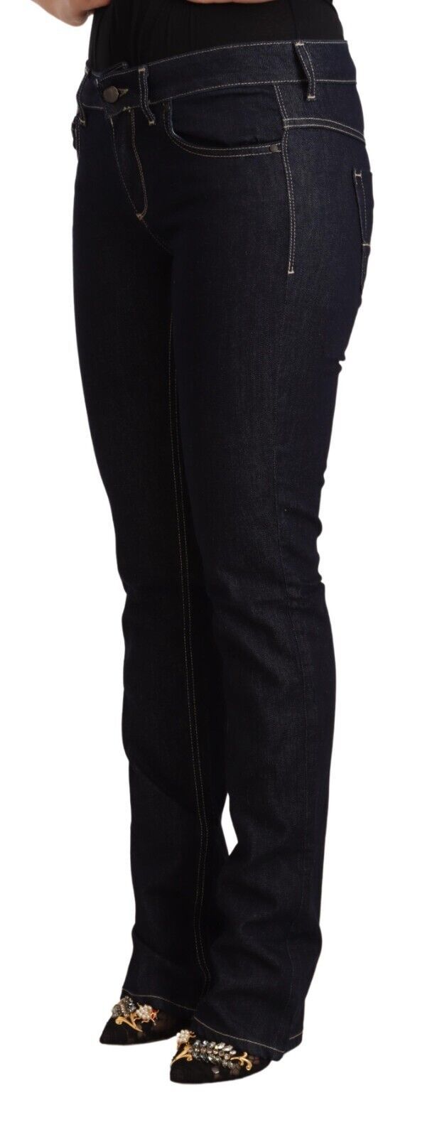 GF Ferre Black Cotton Stretch Low Waist Skinny Denim Jeans | Regal Royce