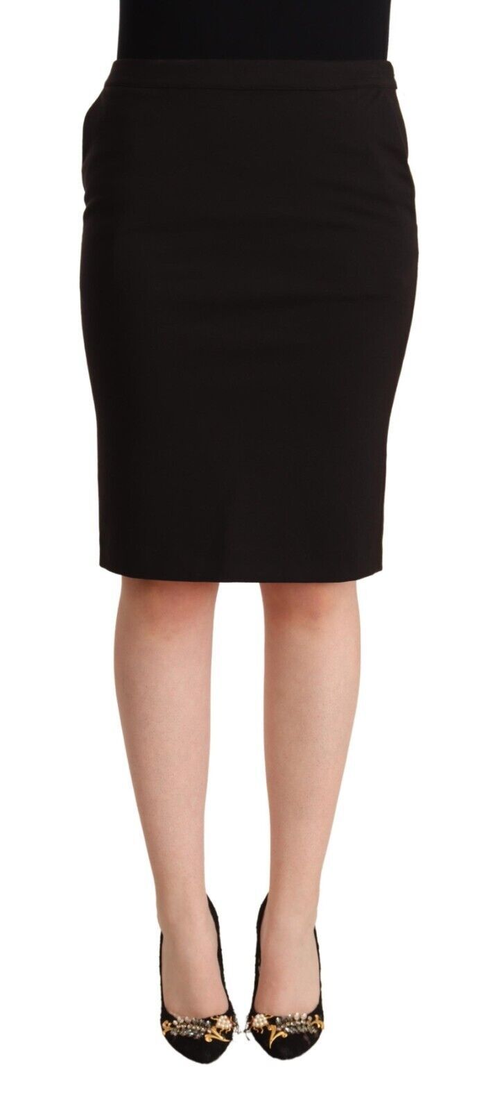 GF Ferre Black Straight Pencil Cut Knee Length Skirt | Regal Royce