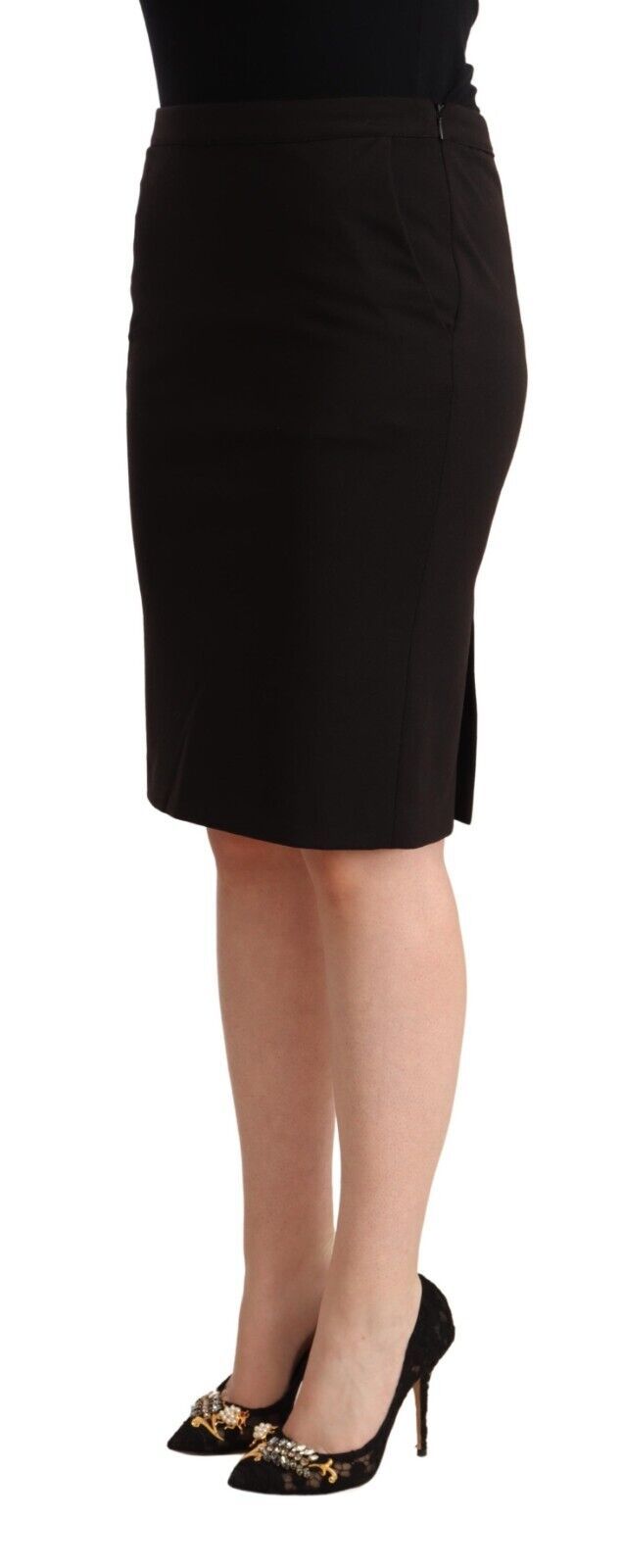 GF Ferre Black Straight Pencil Cut Knee Length Skirt | Regal Royce