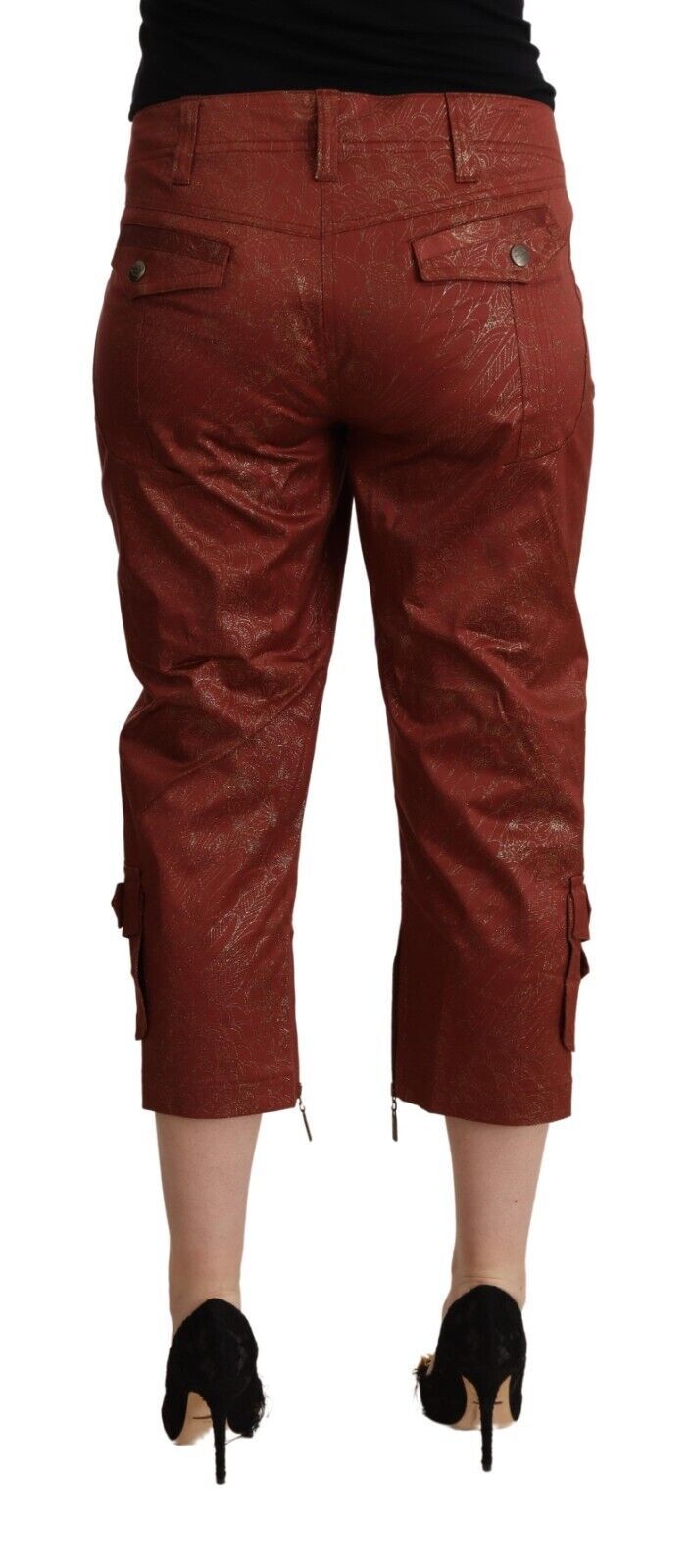 Just Cavalli Brown Lurex Mid Waist Cotton Cropped Capri Pants | Regal Royce