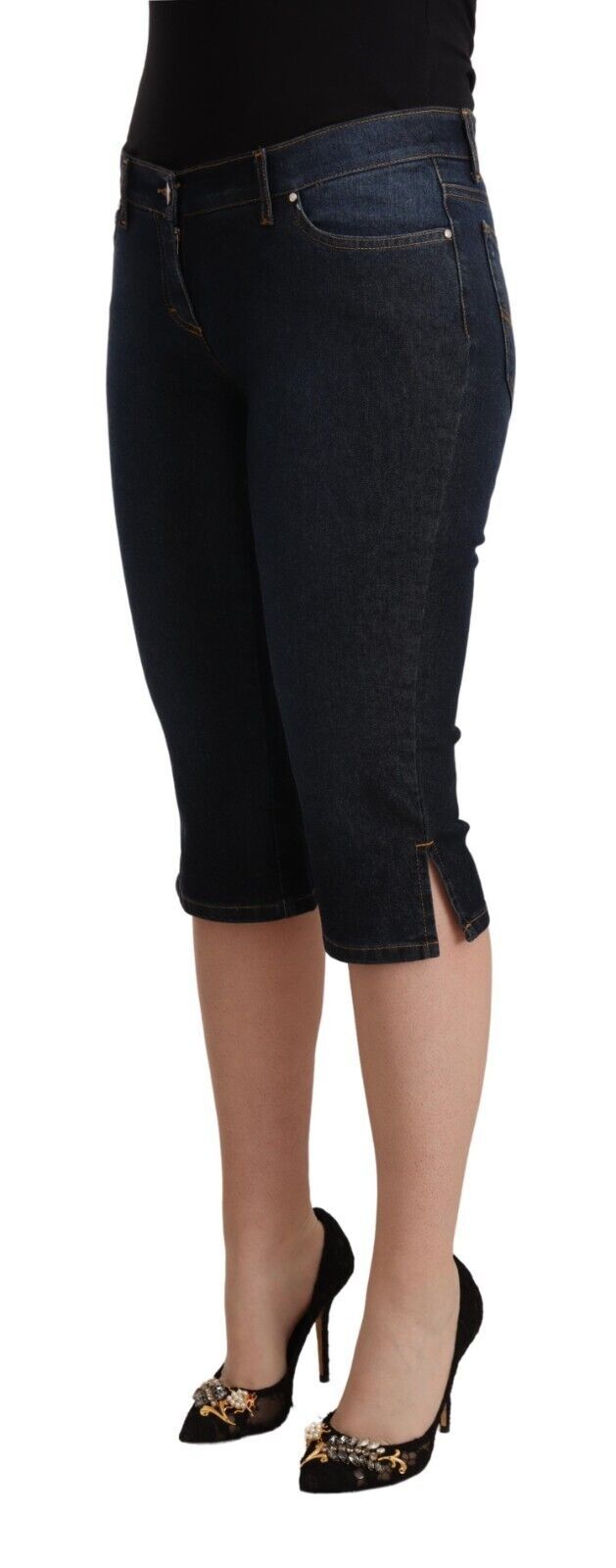 GF Ferre Blue Cotton Stretch Low Waist Slim Capri Denim Jeans | Regal Royce