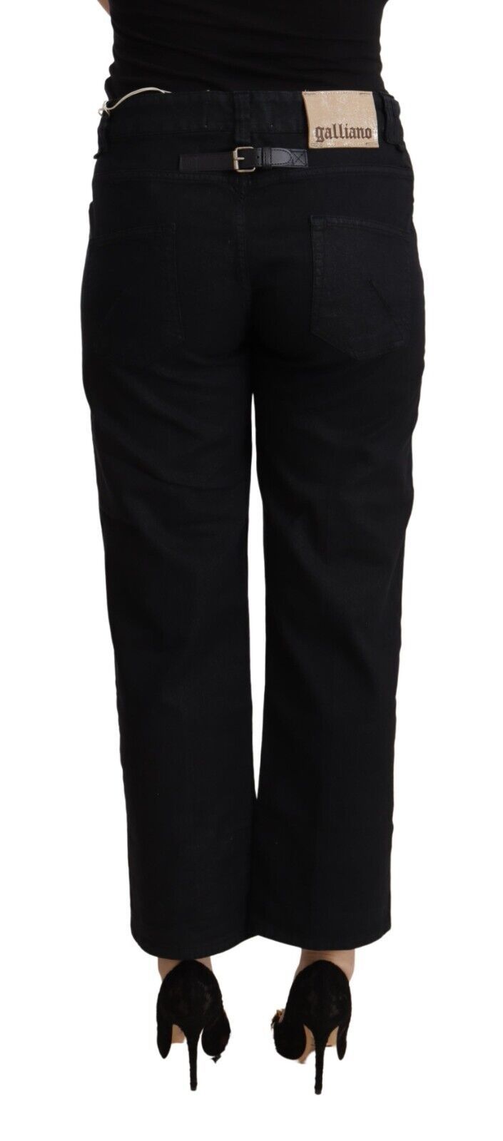 John Galliano Black Cotton Flared Cropped High Waist Denim Jeans | Regal Royce