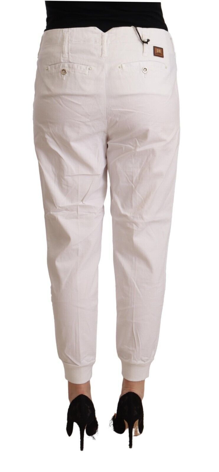 Met White Cotton Mid Waist Tapered Cropped Pants | Regal Royce