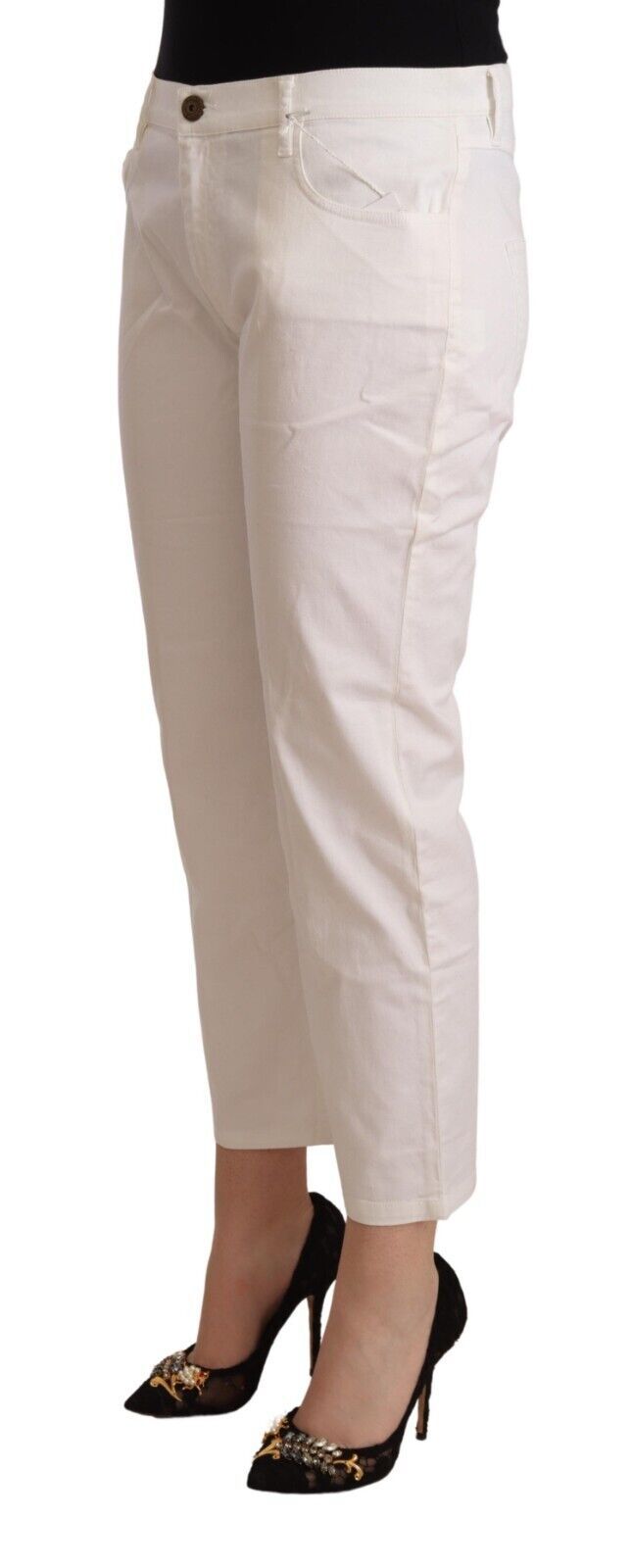 L'Autre Chose White Cotton Mid Waist Cropped Denim Jeans | Regal Royce
