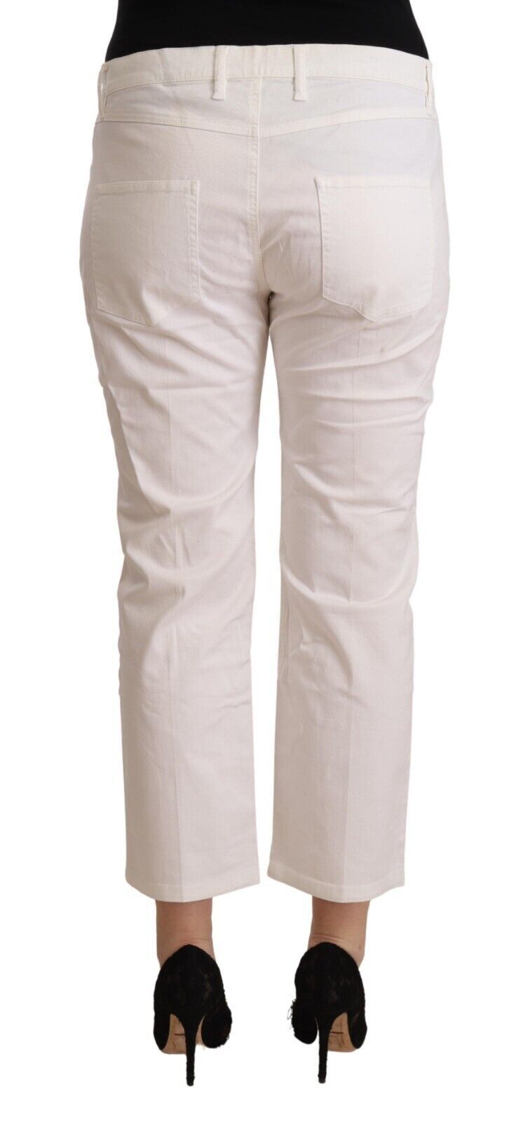 L'Autre Chose White Cotton Mid Waist Cropped Denim Jeans | Regal Royce