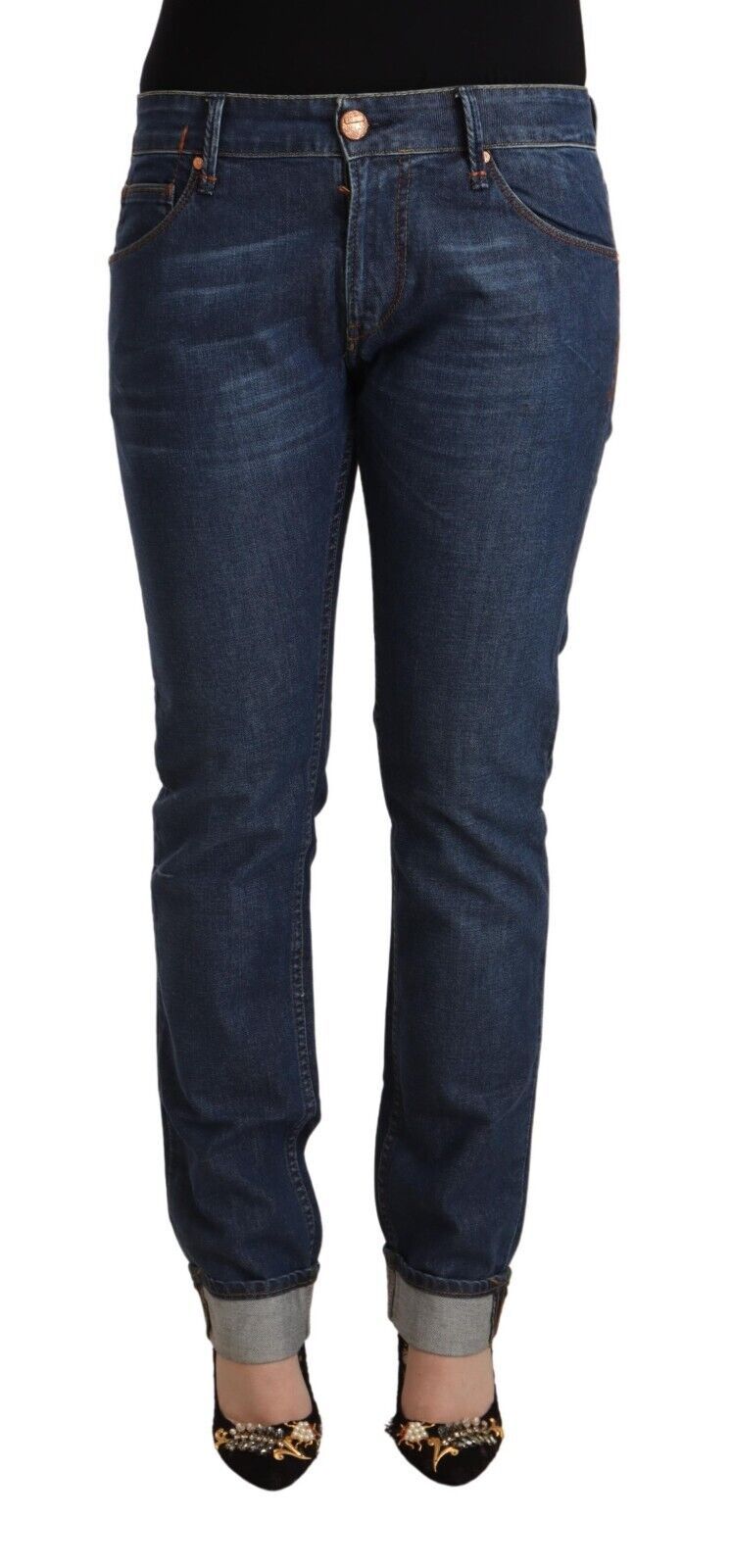 Acht Dark Blue Cotton Slim Fit Folded Hem Denim Jeans | Regal Royce
