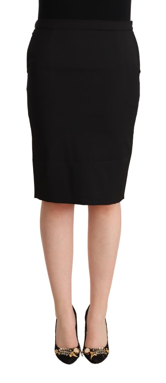 GF Ferre Black Pencil Knee Length Straight Skirt | Regal Royce