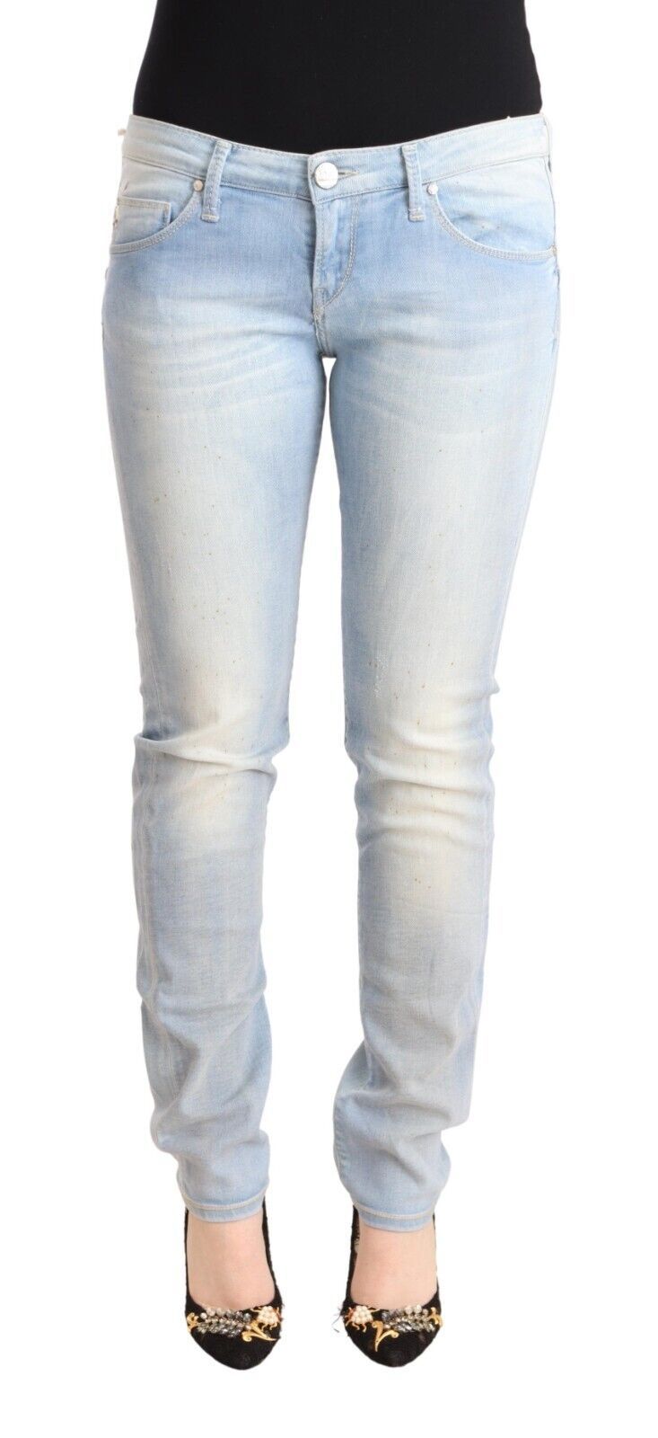 Acht Light Blue Washed Cotton Low Waist Skinny Denim Jeans | Regal Royce