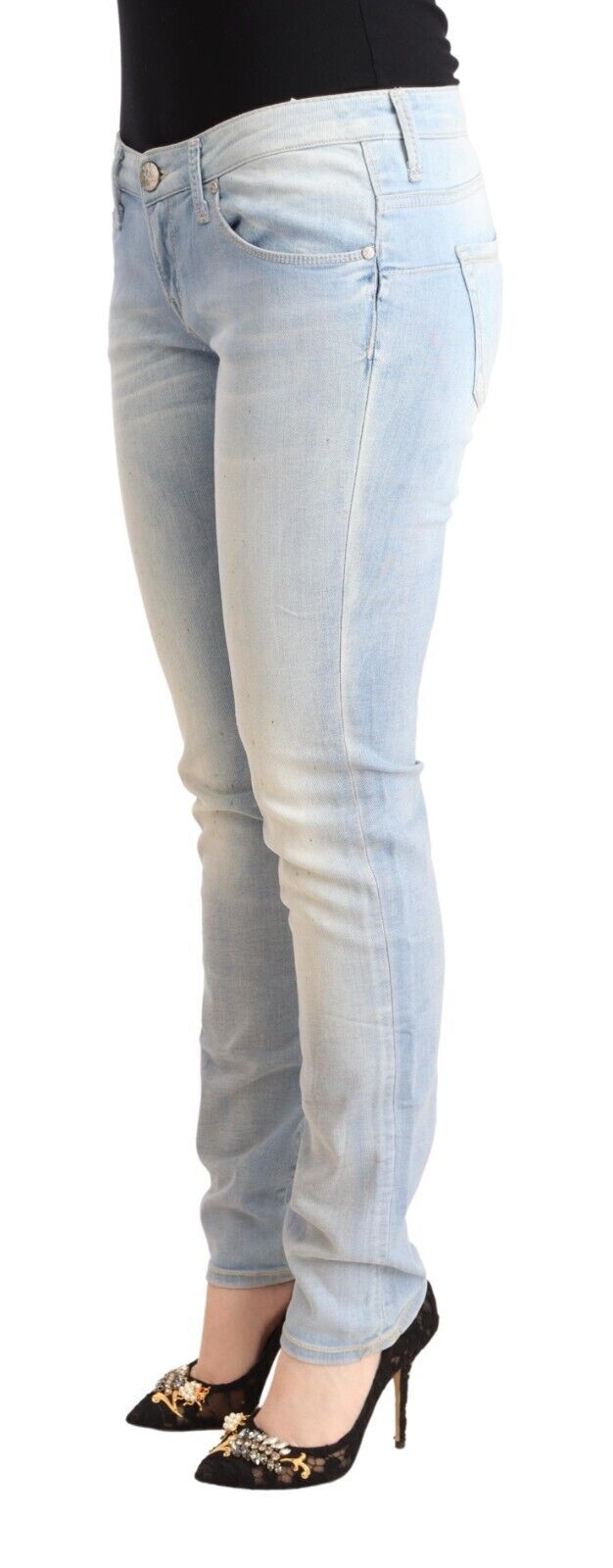 Acht Light Blue Washed Cotton Low Waist Skinny Denim Jeans | Regal Royce