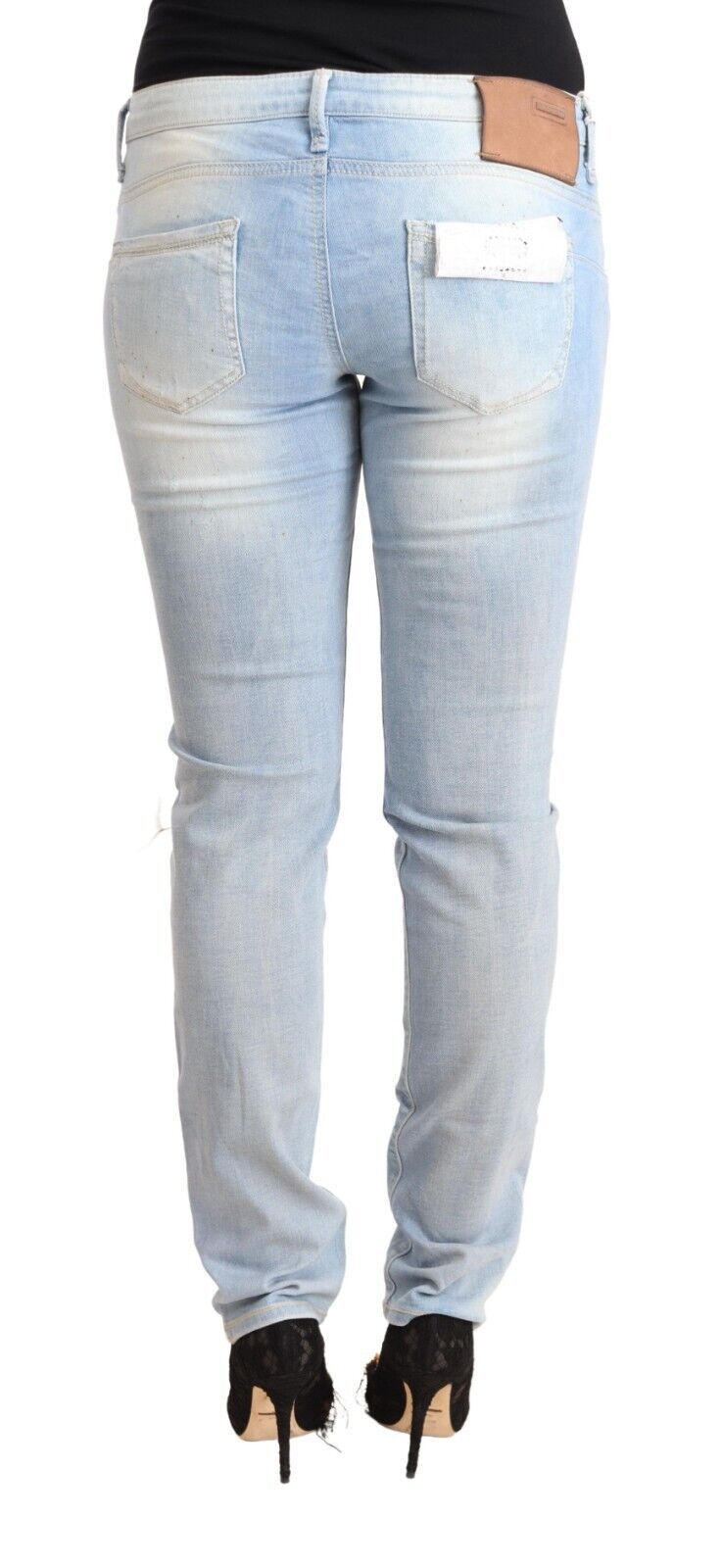 Acht Light Blue Washed Cotton Low Waist Skinny Denim Jeans | Regal Royce