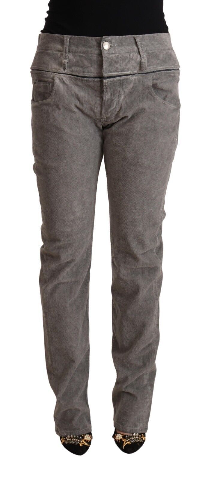 Acht Gray Cotton Straight Fit High Waist Pants | Regal Royce