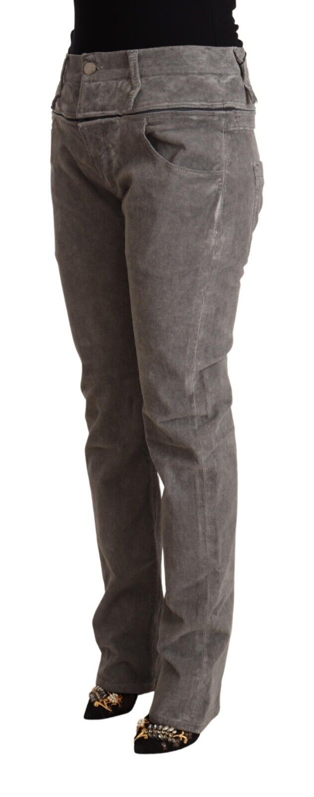 Acht Gray Cotton Straight Fit High Waist Pants | Regal Royce