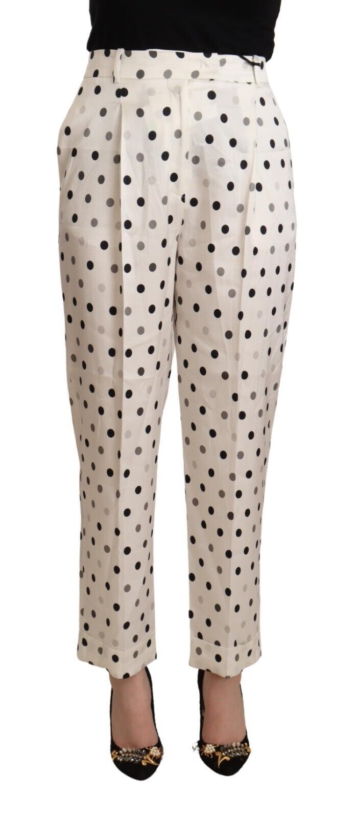 Ermanno Scervino White Polka Dotted High Waist Tapered Pants | Regal Royce