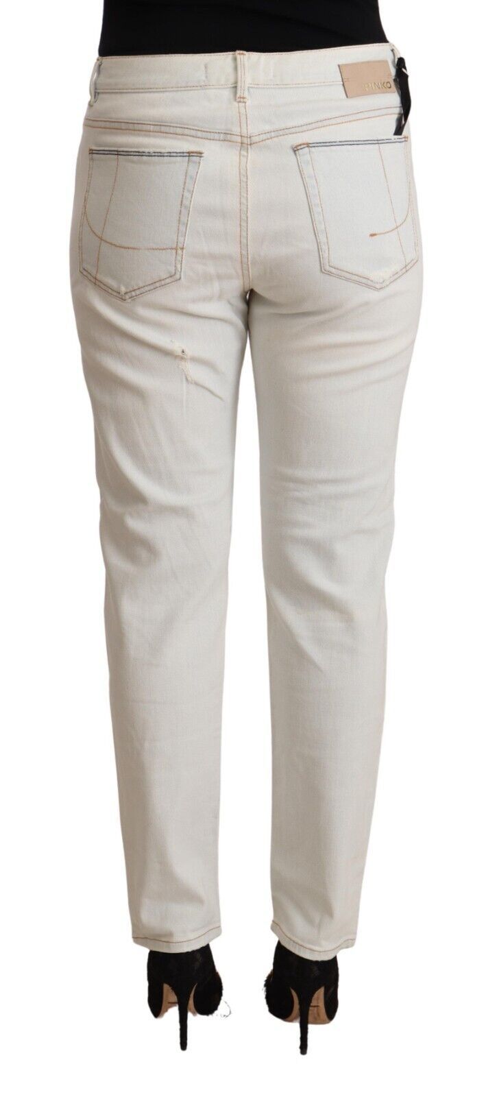 PINKO White Cotton Distressed Mid Waist Skinny Denim Jeans | Regal Royce