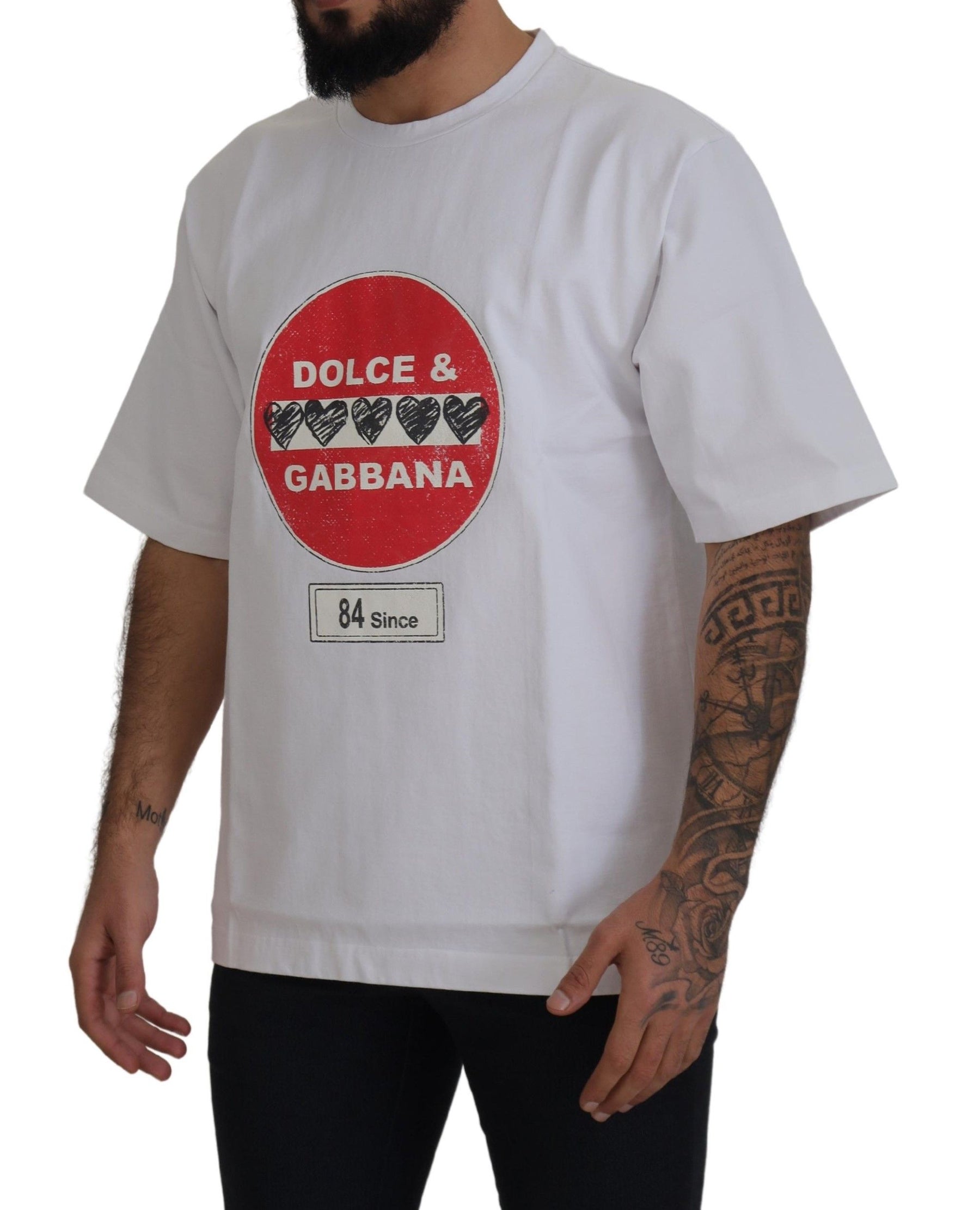 Dolce & Gabbana White Amor Heart Cotton Crewneck T-shirt | Regal Royce