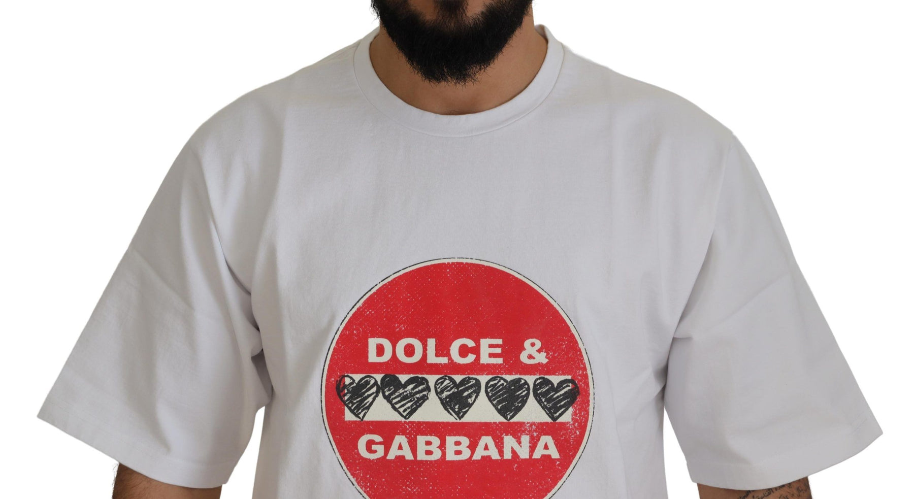 Dolce & Gabbana White Amor Heart Cotton Crewneck T-shirt | Regal Royce