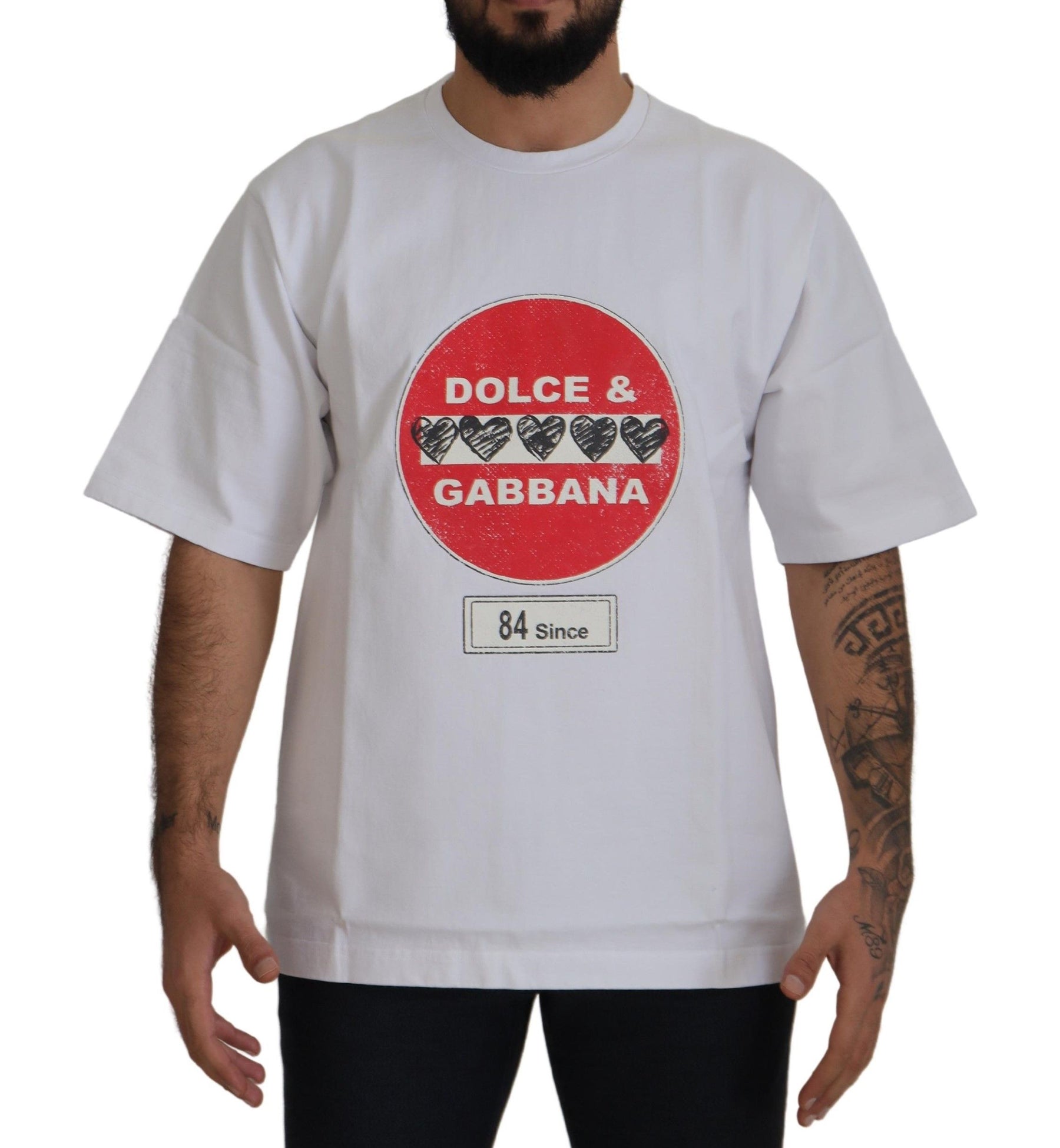 Dolce & Gabbana White Amor Heart Cotton Crewneck T-shirt | Regal Royce