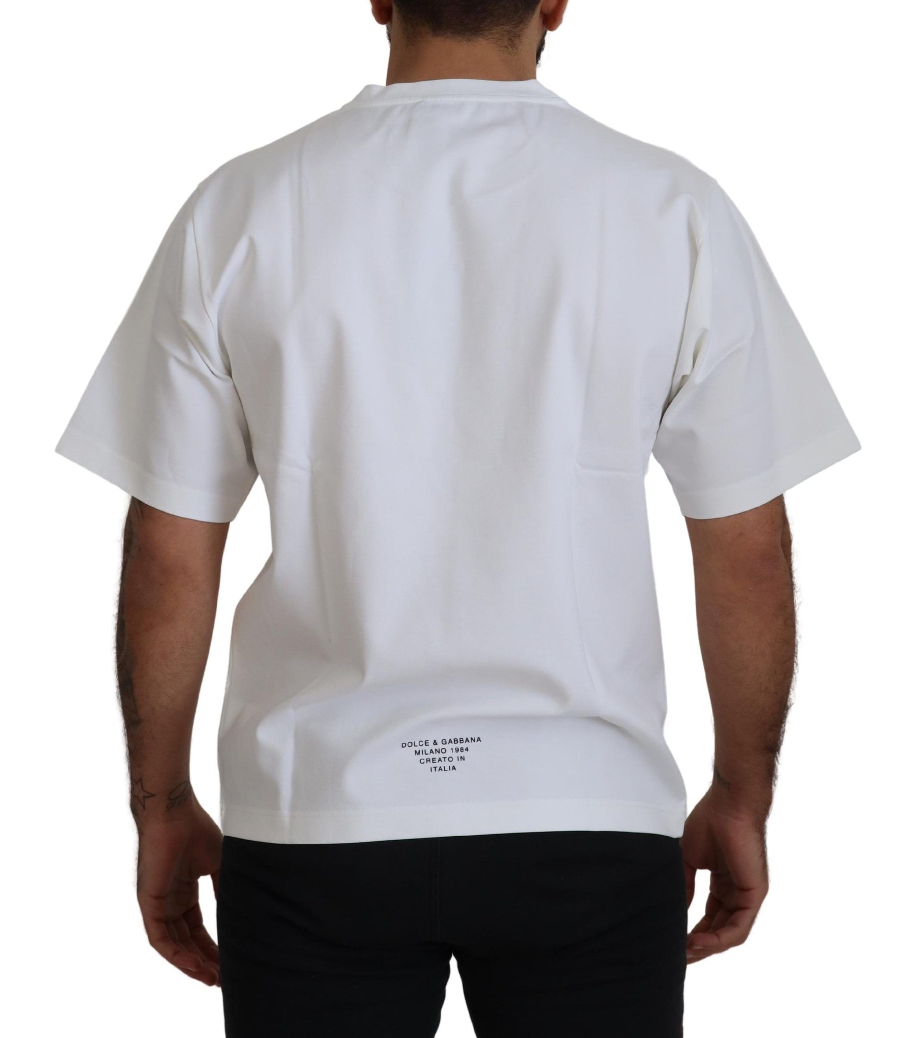 Dolce & Gabbana White Logo Print Cotton Crewneck T-shirt | Regal Royce