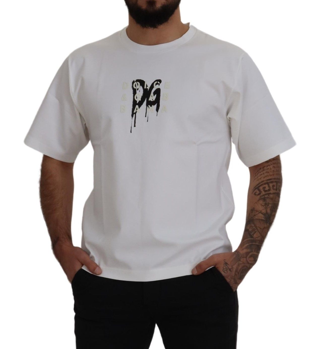 Dolce & Gabbana White Logo Print Cotton Crewneck T-shirt | Regal Royce