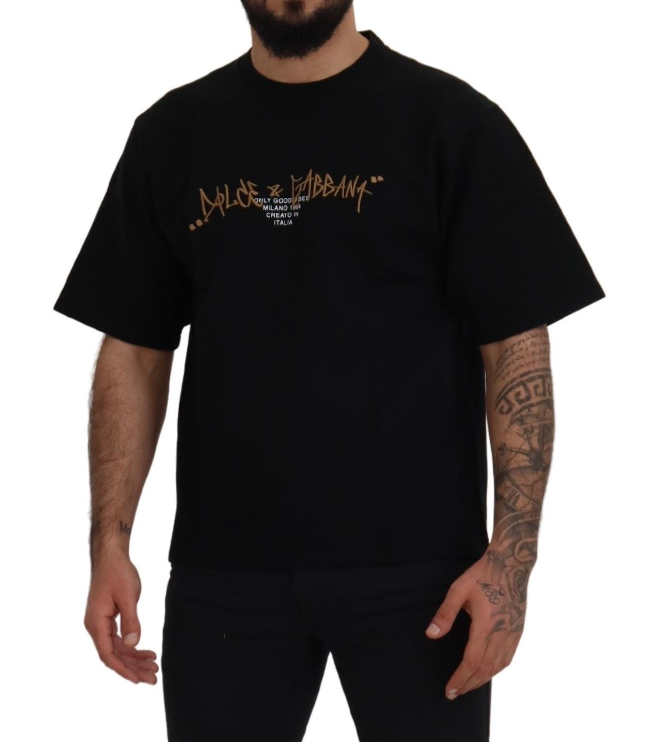Dolce & Gabbana Black Logo Cotton Crewneck T-shirt | Regal Royce