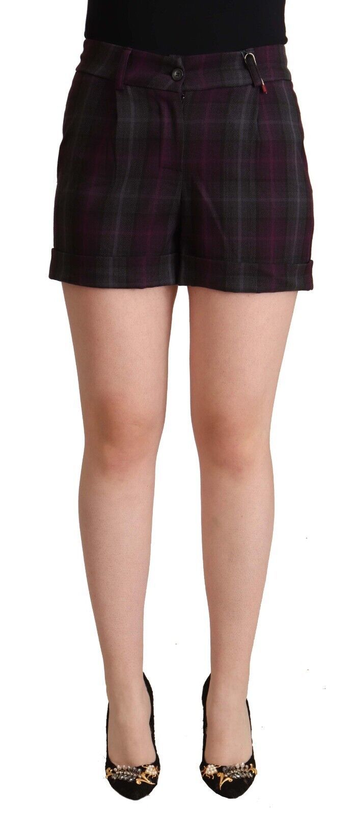 BENCIVENGA Multicolor Checkered Mid Waist Folded Hem Shorts | Regal Royce