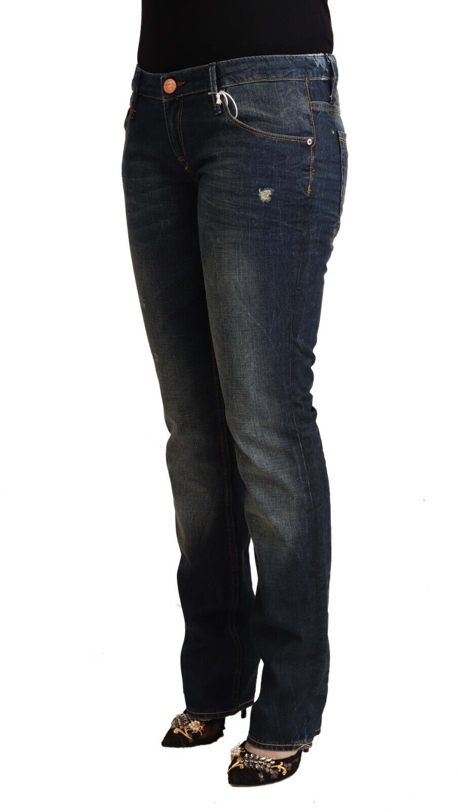 Acht Blue Washed Cotton Low Waist Skinny Denim Jeans | Regal Royce