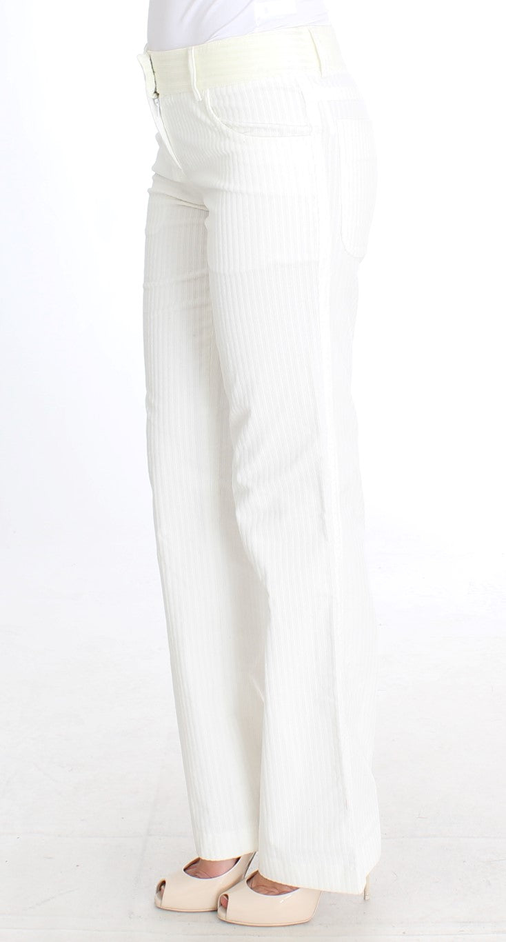 Ermanno Scervino White Striped Straight Fit Pants | Regal Royce