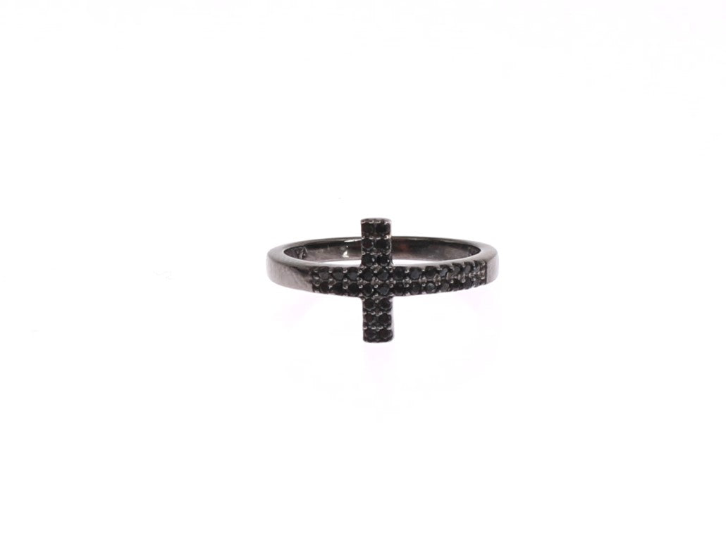 Nialaya Black CZ Cross Rhodium 925 Ring | Regal Royce